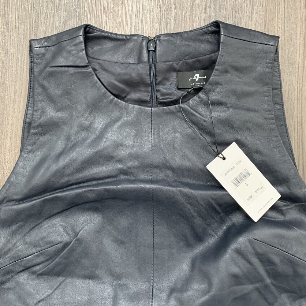 7 For All Mankind Leather Sleeveless Dress Dark Navy Blue(Black)‎ Sz S MSRP $695